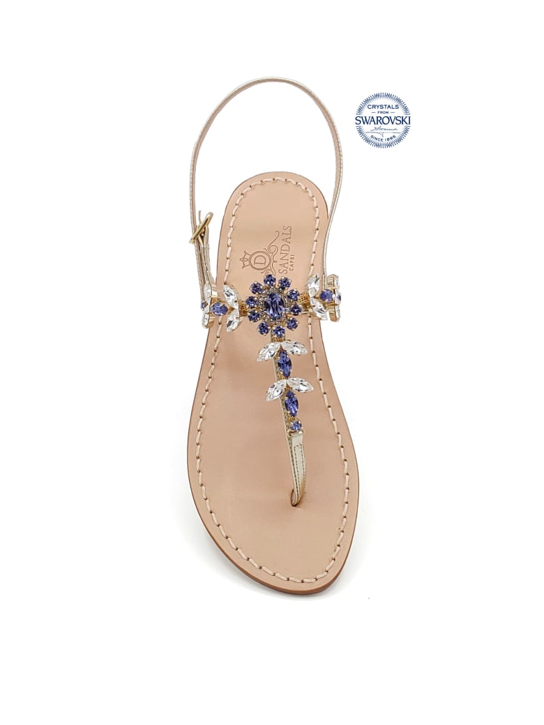 Dea Sandals Marina Grande Flip Flops Thong Sandals - gold, crystal, purple tanzanite