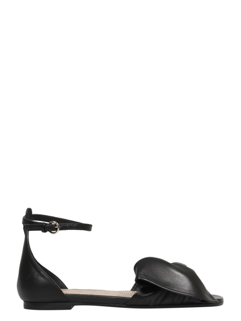 RED Valentino Bow Leather Sandal - Black