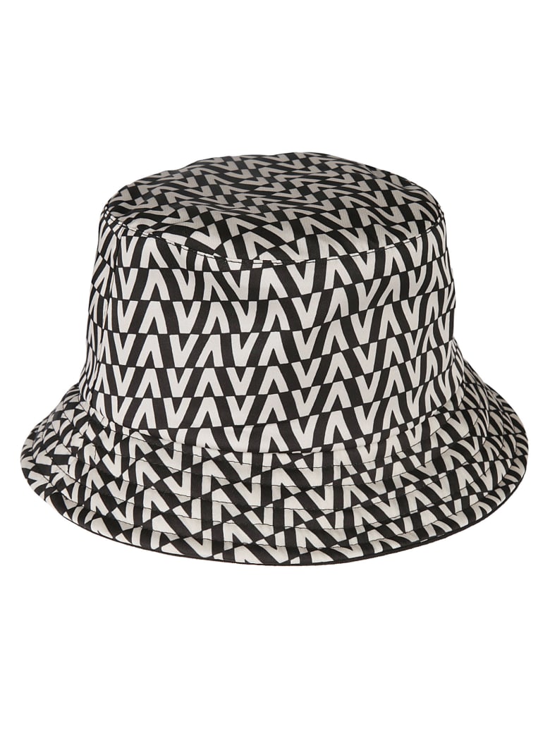 Valentino Garavani Stripe Patterned Logo Bucket Hat - Black and white