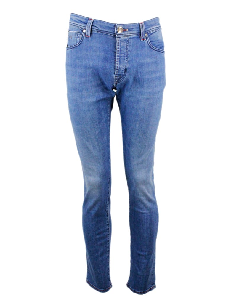 Sartoria Tramarossa Leonardo Stretch Selvedge Denim Trousers With 5 Pockets With Tailored Stitching - Denim