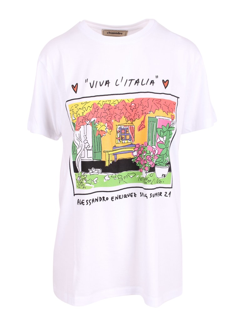Alessandro Enriquez 'aess21 Print' Cotton T-shirt - White