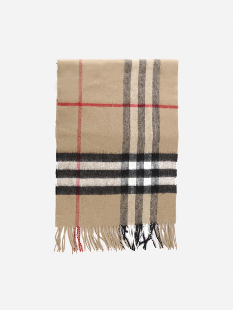 Burberry Classic Cashmere Scarf With Tartan Motif - Archive beige