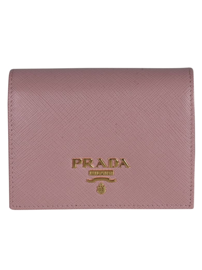 Prada Snap Button Logo Plaque Wallet - Pesca