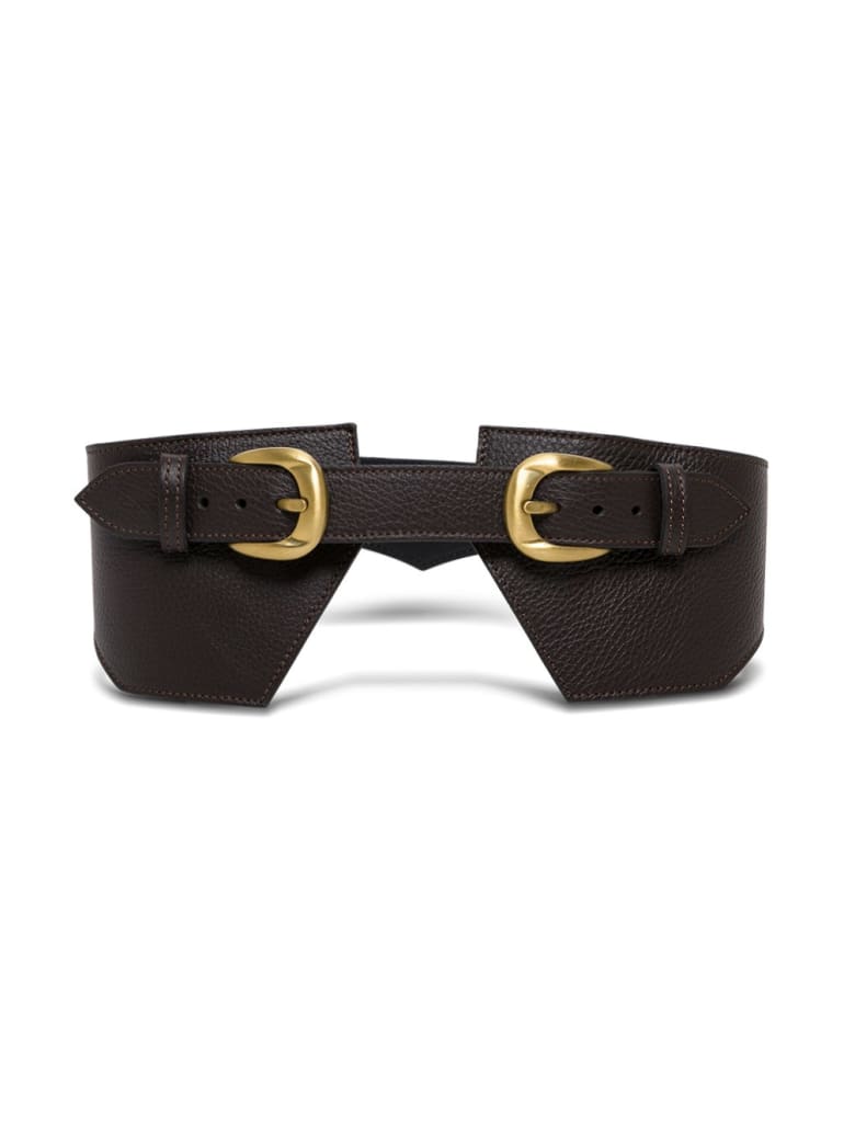 Federica Tosi Brown Leather Belt With Double Buckle - Brown