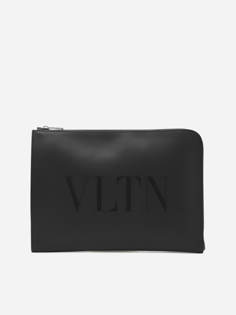 Valentino Garavani Leather Card Holder With Tone-on-tone Vltn Print - Black