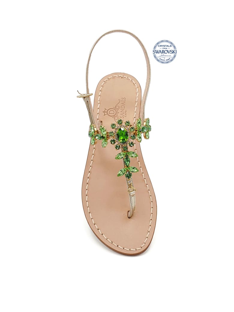 Dea Sandals Marina Grande Flip Flops Thong Sandals - gold, crystal, green