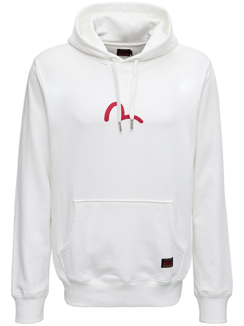 Evisu White Cotton Hoodie With Logo Print - White