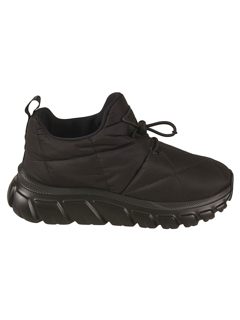 Prada Quilted Logo Patch Sneakers - Black