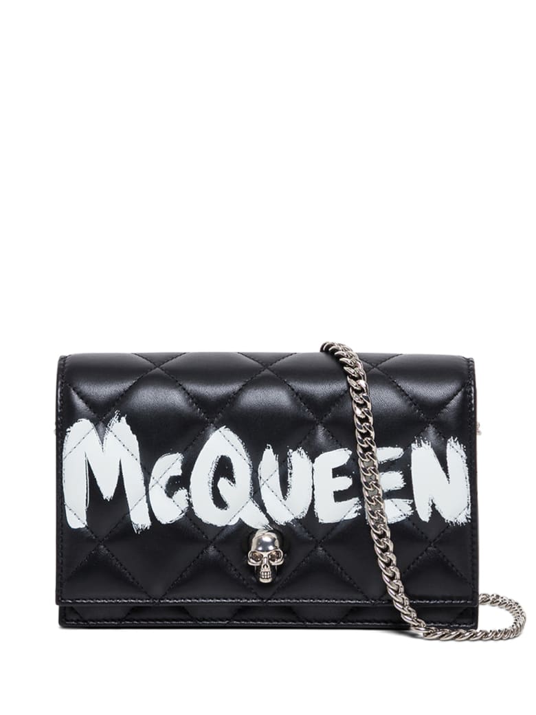 Alexander McQueen Graffiti Quilted Leather Crossbody Bag With Logo - White/black