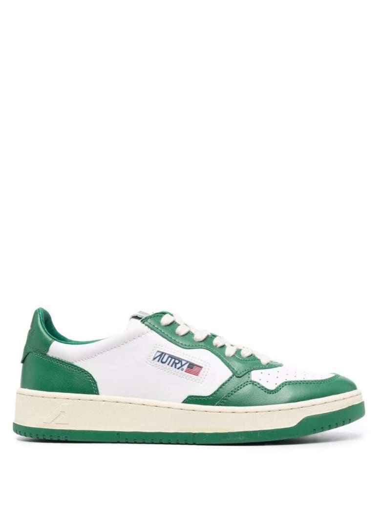 Autry White And Green Leather Sneakers With Logo - Green