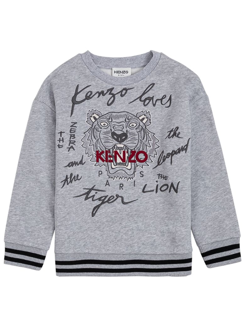 Kenzo Kids Grey Printed Cotton Sweatshirt With Logo - Grey