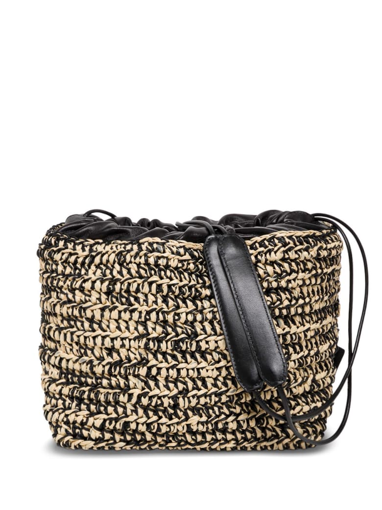 Jil Sander Shoulder Bag In Woven Raffia And Leather - Beige