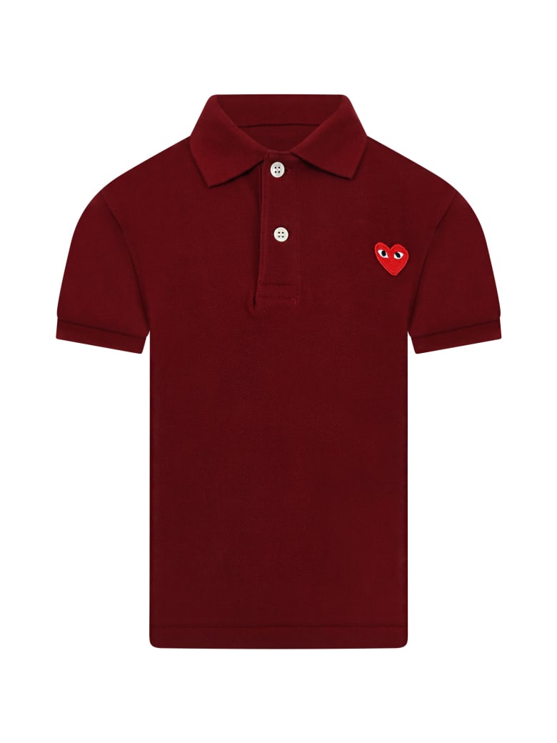 Comme des Garçons Play Burgundy Polo T-shirt For Kids With Logo - Bordeaux