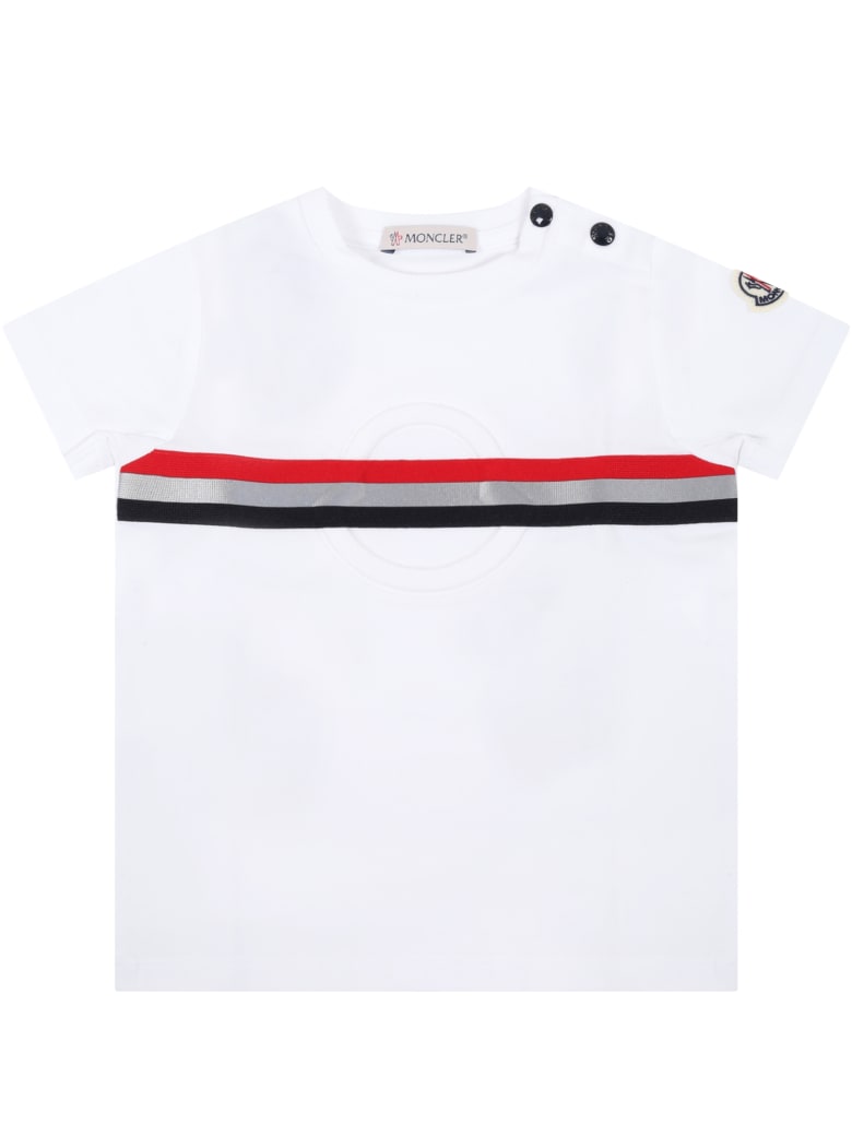 Moncler White T-shirt For Babyboy With Patch - White