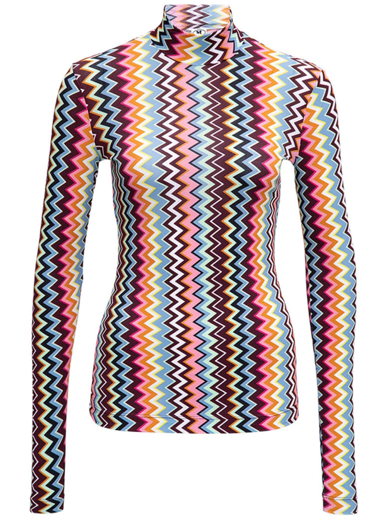 M Missoni Long-sleeved T- Shirt With Multicolor Zig Zag Print - Multicolor