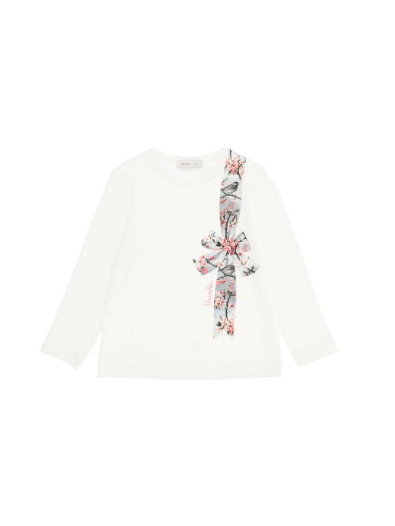 Monnalisa Jersey T-shirt With Bow Print - Beige