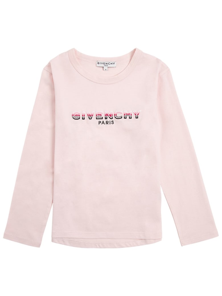 Givenchy Long-sleeved T-shirt In Pink Cotton With Logo Print - Pink