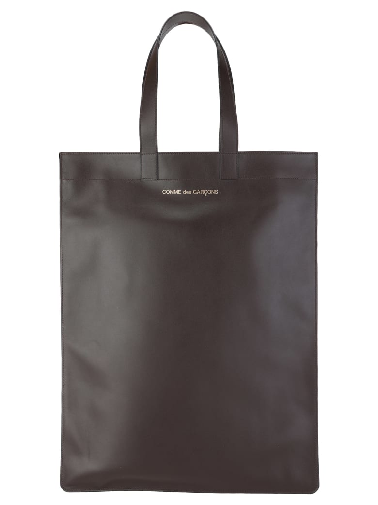 Comme des Garçons Wallet Comme Des Garcons Wallet Leather Logo Print Tote Bag - BROWN