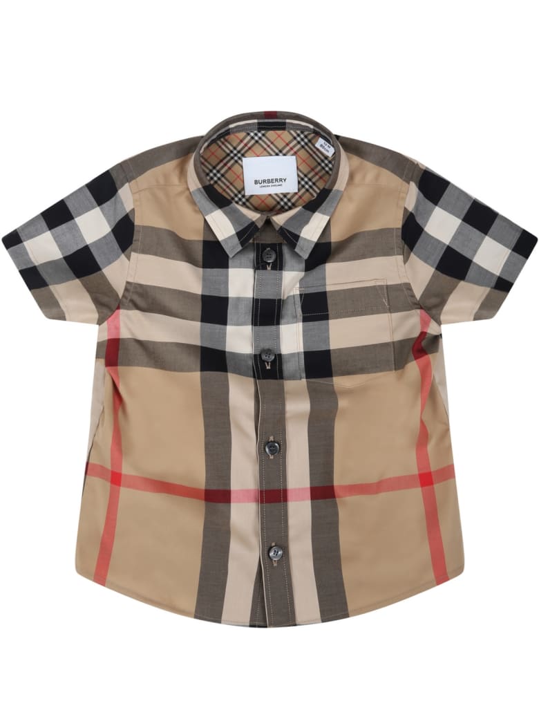 Burberry Beige Shirt For Baby Boy With Vintage Checks - Beige