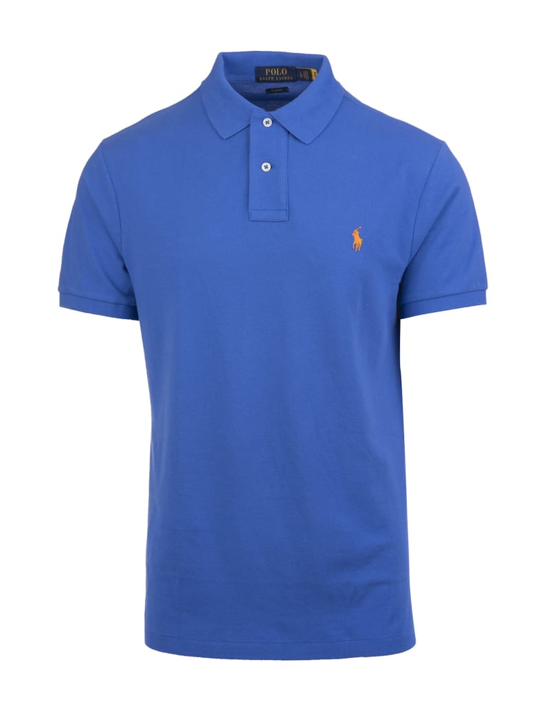 orange and blue polo t shirt