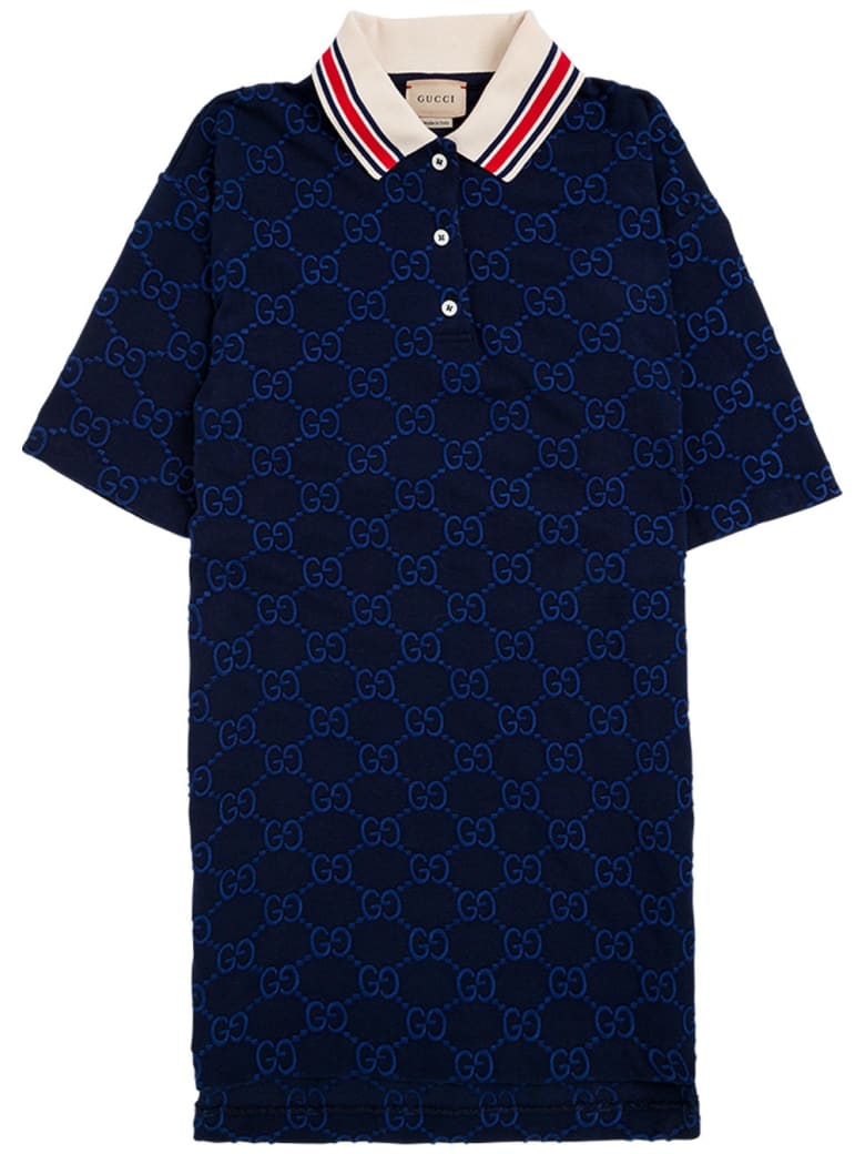 Gucci Blue Gg Cotton Polo Shirt With Contrasting Collar - Blu