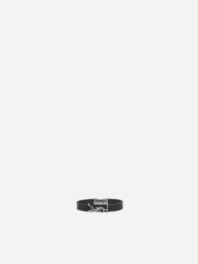 Saint Laurent Opyum Black Silver Leather Bracelet - Black