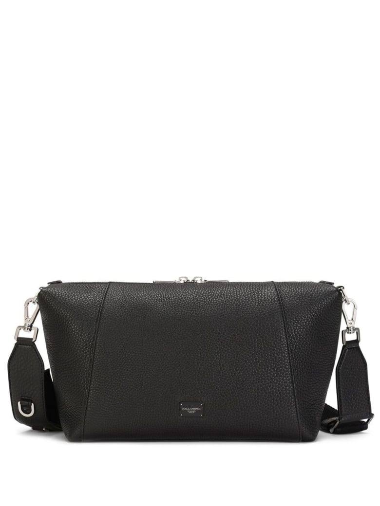 Dolce & Gabbana Palermo Crossbody Bag In Black Leather With Logo - Black