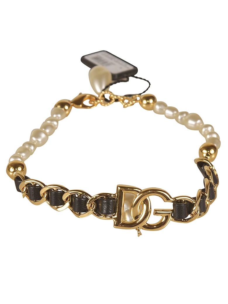 Dolce & Gabbana Pearl Embellished Logo Bracelet - Oro