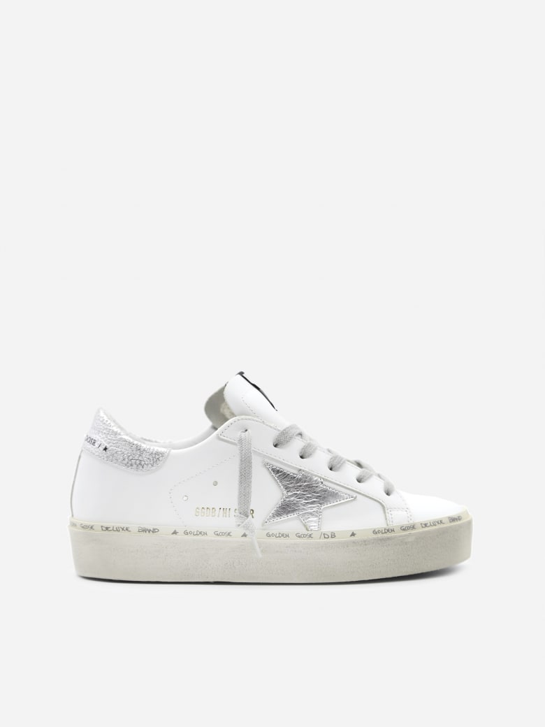 Golden Goose Hi Star Sneaker In Leather With Laminated Effect Inserts - White/silver