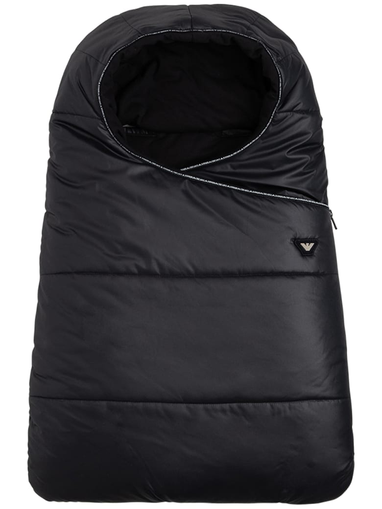 Emporio Armani Black Nylon Padded Blanket With Logo - Black