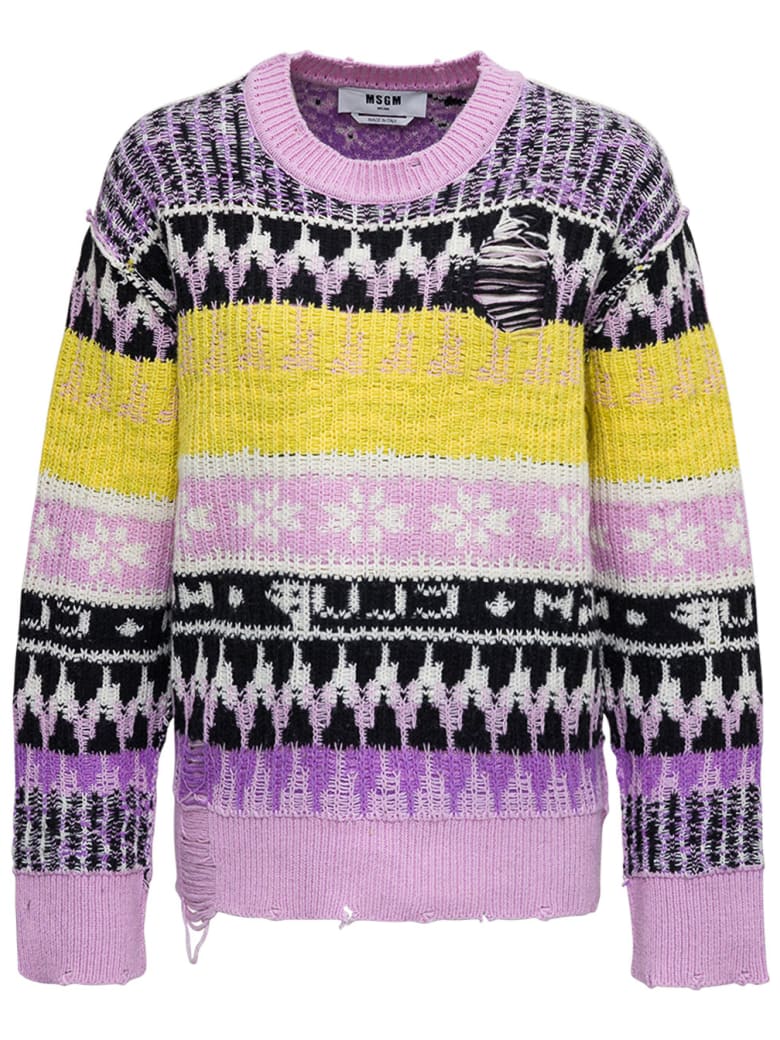 MSGM Multicolor Ikat Sweater With Ripped Inserts - Multicolor
