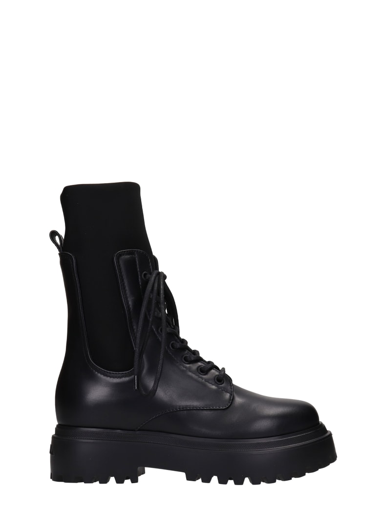 Le Silla Combat Boots In Black Leather - black