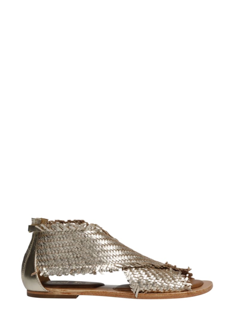 Coral Blue Woven Leather Sandals - Metallic