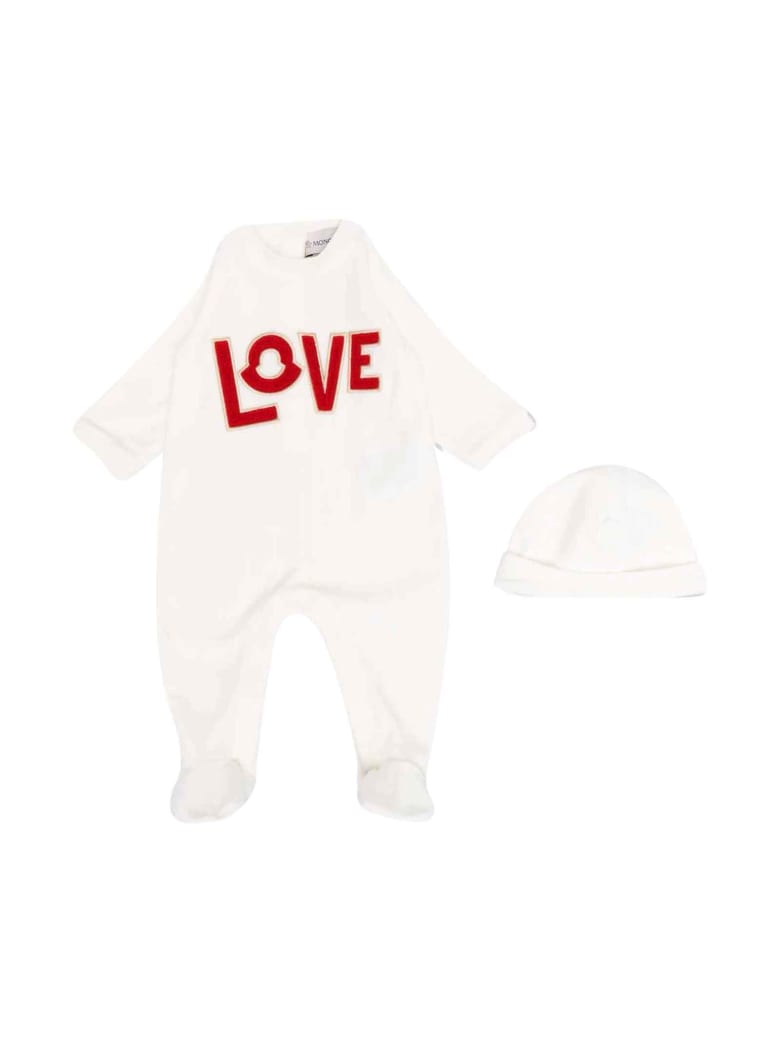 Moncler .love Baby Set With Logo - Bianco