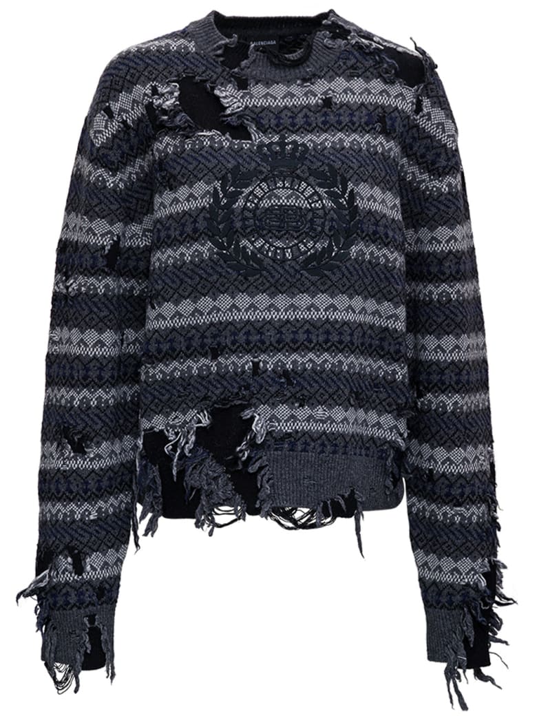 Balenciaga Destroyed Sweater In Wool Blend - Grey