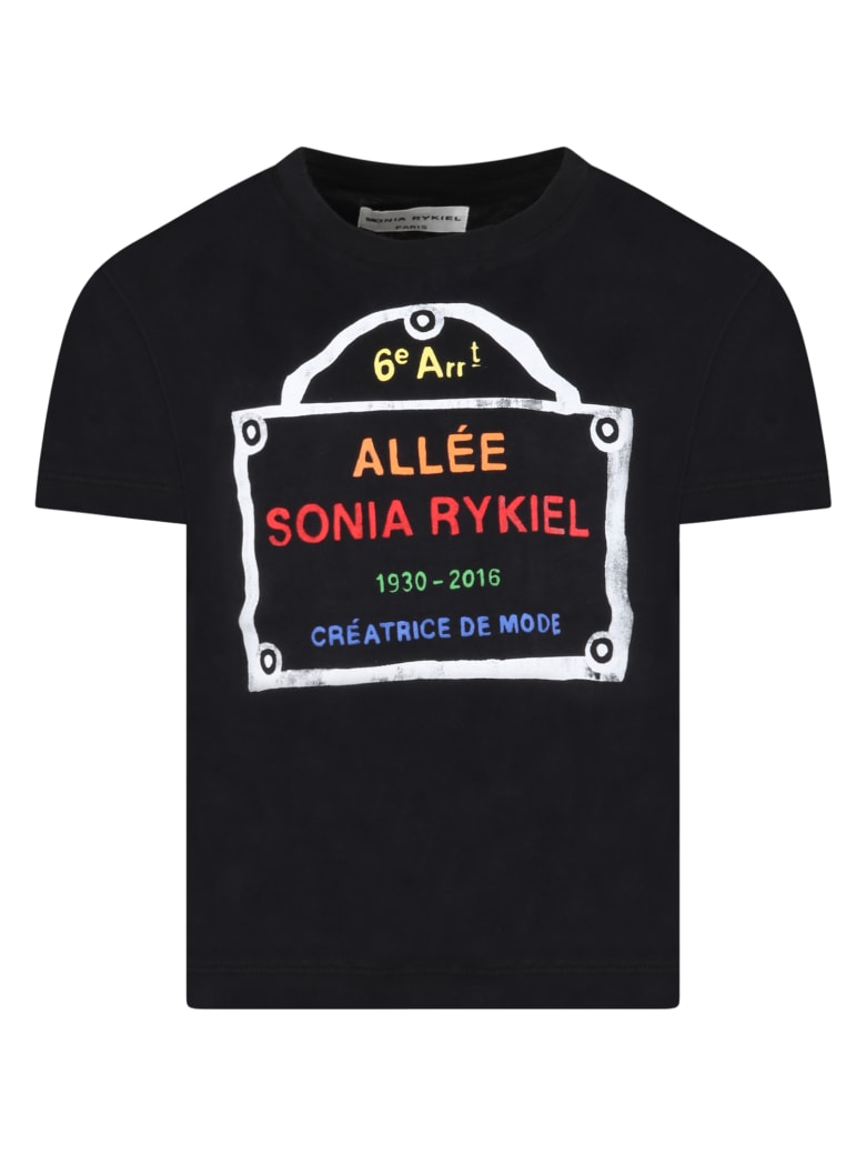 Sonia Rykiel Black T-shirt For Girl With Logo - Black