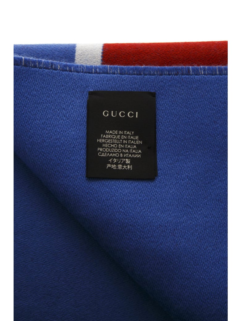 Gucci Blue And Red Wool Scarf With Gucci Jacquard Stripe | italist