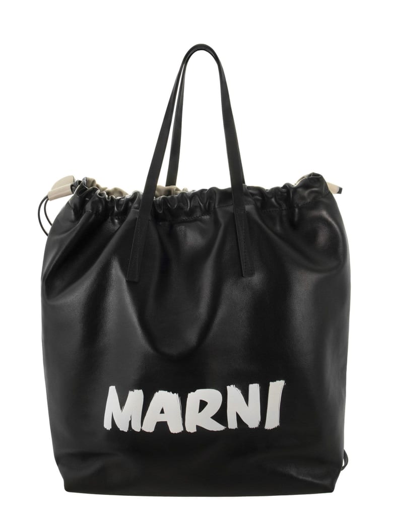Marni Gusset - Smooth Calfskin Backpack - Black/beige