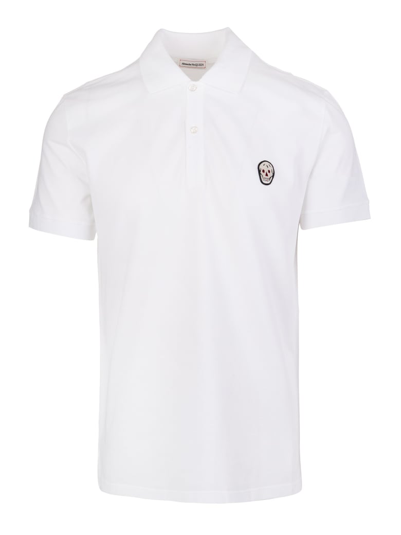 Alexander McQueen Man White Skull Patch Polo Shirt - White