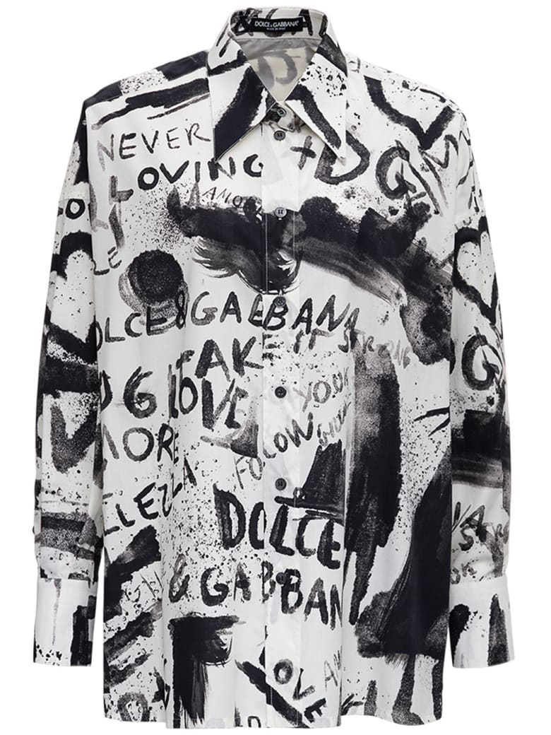 Dolce & Gabbana Graffiti Cotton Poplin Shirt - White