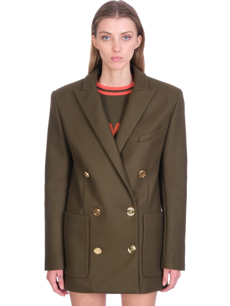 Balmain Outerwear In Green Wool - green