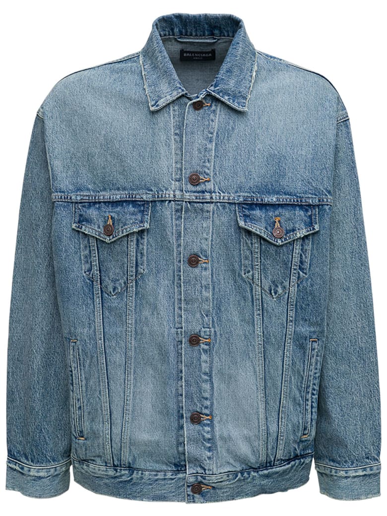 Balenciaga Denim Jacket With Back College Print - Light blue
