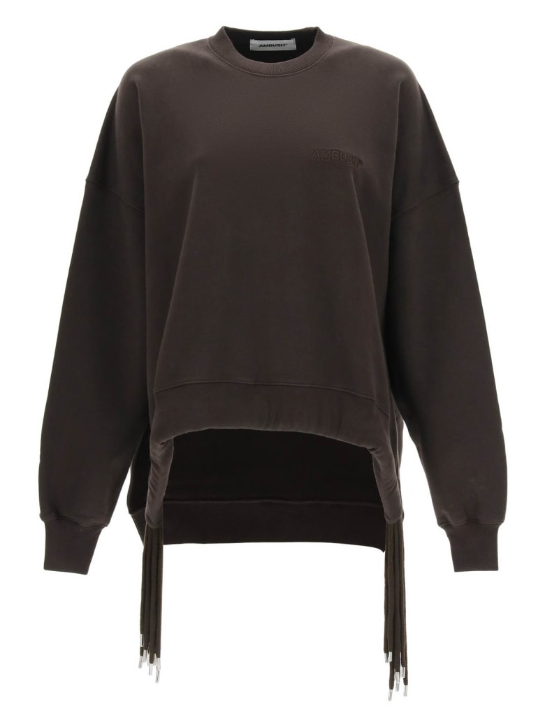 AMBUSH Oversized Sweatshirt With Multi Drawstring - CHOCOLATE