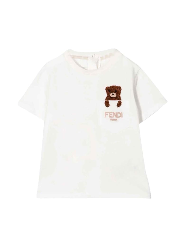 Fendi Teddy Bear T-shirt With Embroidery - Gesso