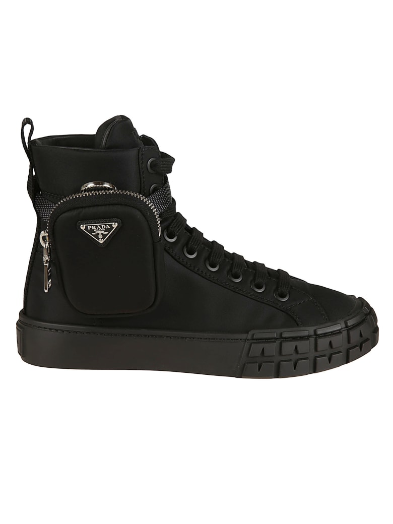 Prada Pouch Applique Lace-up Ankle Boots - Black