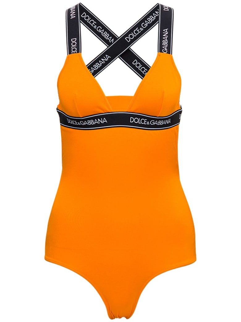 Dolce & Gabbana Orange Swimsuit With Logo - Orange