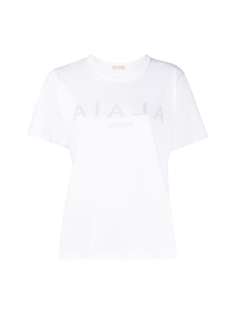 Alaia Jersey De Coton - Tee-shirt Mc - Blanc Noir