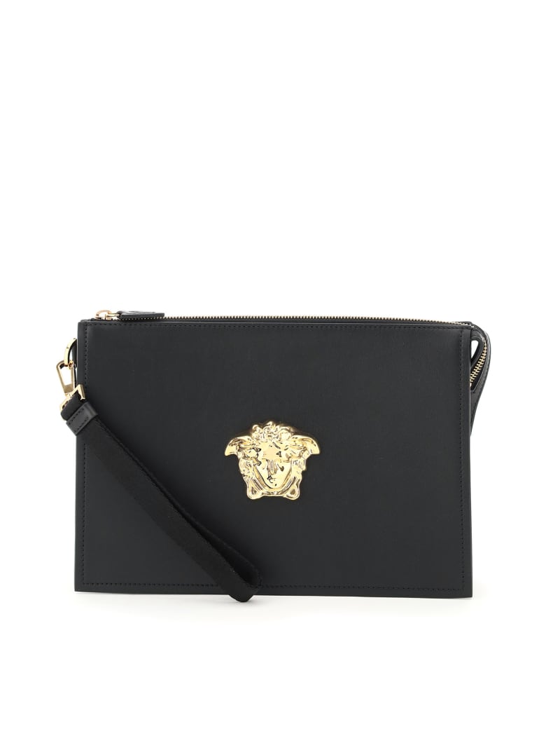 Versace La Medusa Leather Clutch - NERO ORO VERSACE (Black)