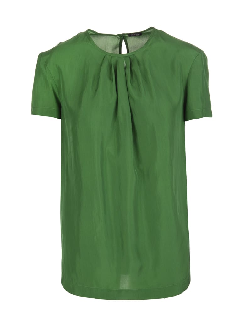 Kiton Prato Green Silk Round Neck Silk Blouse - Prato