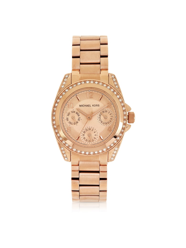 Michael Kors Rose Golden Mini-size Blair Multi-function Glitz Watch - Pink
